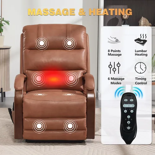 Miniatura 4 de Sillón reclinable de elevación eléctrica de doble motor Trustyue, reclinable plano, silla elevadora con masaje y calor, asistencia para pararse