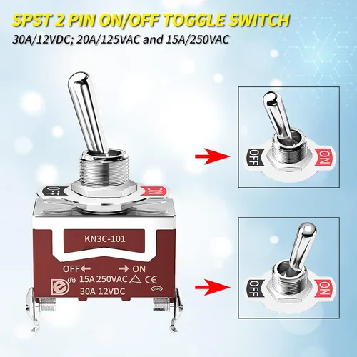Miniatura 4 de Joinfworld Interruptor de palanca de 12 V CC 125 V SPST 2 pines impermeable interruptor de palanca marino 12 voltios interruptor de encendido