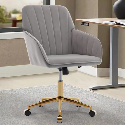 Miniatura 19 de Silla moderna de oficina en casa, cómoda silla de escritorio de terciopelo, silla de tocador de maquillaje con ruedas, silla giratoria ajustable