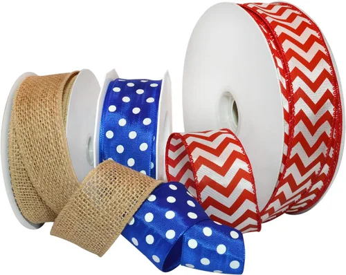 Miniatura 24 de Morex Ribbon Carrete de cinta de satén con alambre de estrellas y rayas, 2-1/2 pulgadas por 3 yardas, rojo/blanco/azul Estrellas y rayas con cable