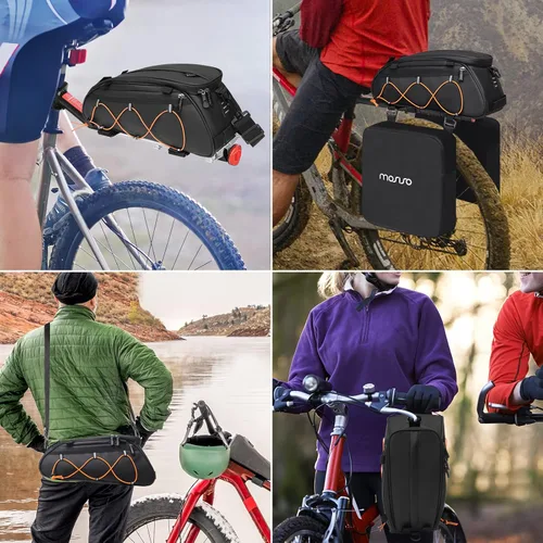 Miniatura 8 de MOSISO Bolsa para Portabicicletas con 2 Alforjas Extraíbles, Bolsa de Mano Refrigeradora Impermeable para Maletero de Bicicleta con Almacenamiento