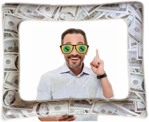 Bill Dollar - Marco inflable para fotomatón para selfies, accesorios gigantes para fiestas temáticas de dinero, marco de fotos para cumpleaños,