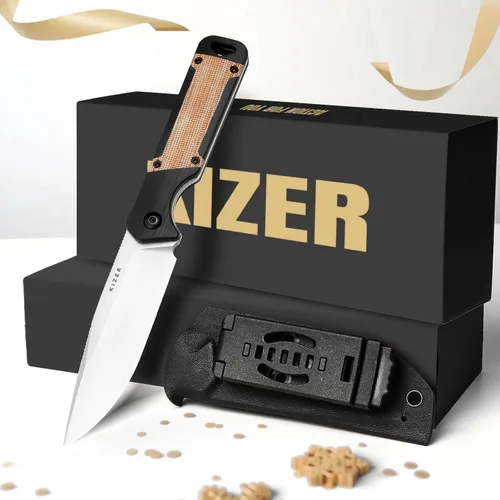 Miniatura 5 de Kizer Militaw Cuchillo de hoja fija con funda, cuchillo de campamento Nitro V Blade con mango G10 y Micarta, cuchillos EDC de hoja fija para hombres