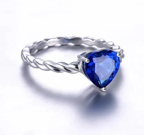Miniatura 4 de Merthus Anillo de promesa de plata de ley 925 con forma de corazón de imitación de topacio de arco iris místico de 0.315 x 0.315in para ella