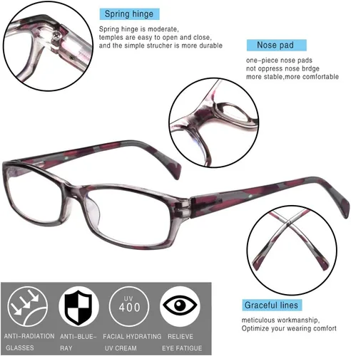 Miniatura 3 de Henotin - Paquete de 5 lentes de lectura con bloqueo de luz azul, antifatiga ocular, lentes de lectura para computadora para mujeres y hombres, 5