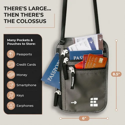 Miniatura 47 de Cartera para el cuello para viajes y pasaporte con bloqueo RFID, delgada y fácil de ocultar, bolsa de viaje de nailon para hombres y mujeres