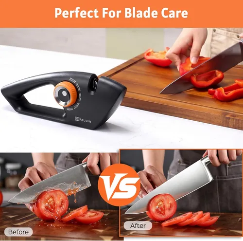 Miniatura 4 de PAUDIN Afilador de cuchillos de precisión de 5 etapas, sistema de afilado manual ajustable para cuchillos y tijeras de cocina, para cuchillas rectas