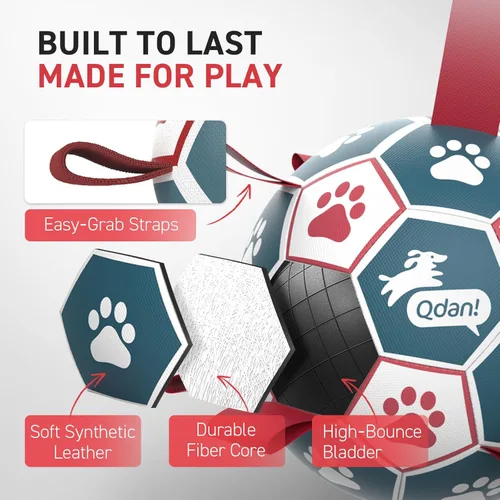 Miniatura 8 de QDAN Pelota de fútbol para perros con correas, juguetes interactivos de forcejeo, juguete de cumpleaños para cachorros, juguete acuático, para rojo