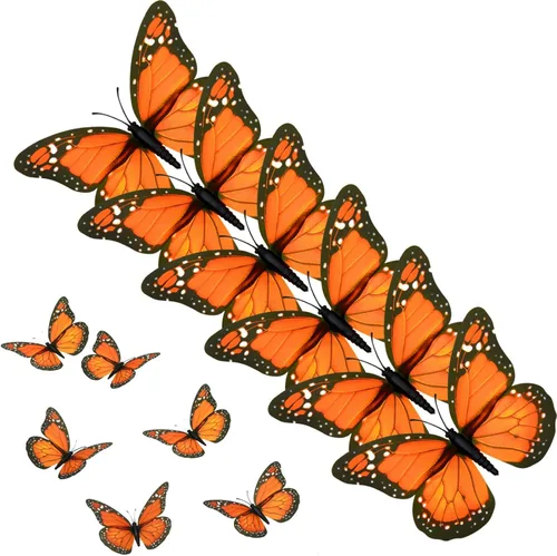 Miniatura 10 de AQUEENLY 24 piezas de mariposas monarca, mariposas naranjas para manualidades, mariposas falsas de primera calidad, decoración de pared