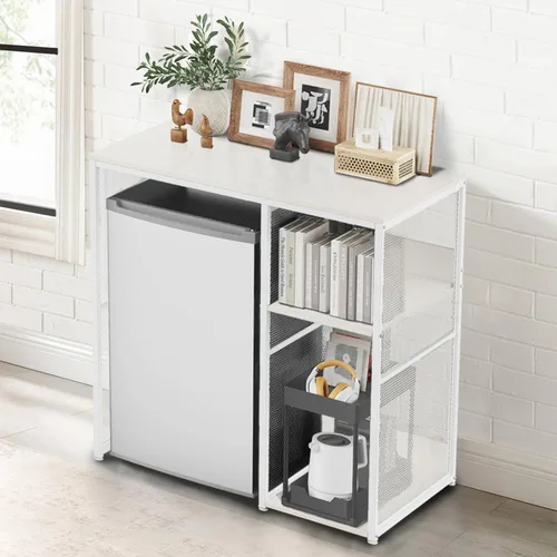 Miniatura 3 de KirKical Gabinete de Bar de Café de 3 Niveles con Espacio para Mini Refrigerador, Soporte de Microondas de Estilo Simple Estante de Panadería, Blanco