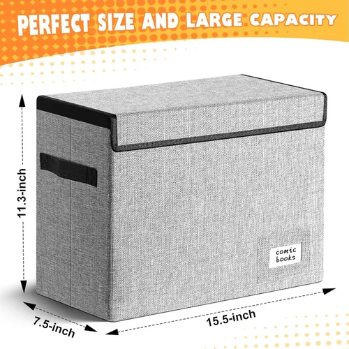 Miniatura 2 de Leffis Almacenamiento de Cómics, Caja de 15.5" X 7.5" X 11.3", Caja Corta Plegable para Cómics con Tapas que Contiene 150 Cómics, Contenedor Gris