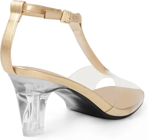 Miniatura 3 de ANN CREEK Sandalias de tacón transparente con correa en T y diamantes de imitación para mujer