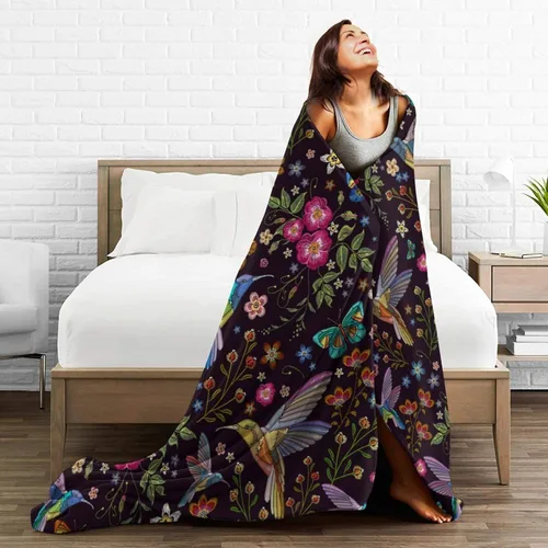 Miniatura 6 de Regalos de colibrí para mujeres, manta de flores, regalos de pájaros para mujeres, mamá, niñas, decoración floral para el hogar, dormitorio, sala