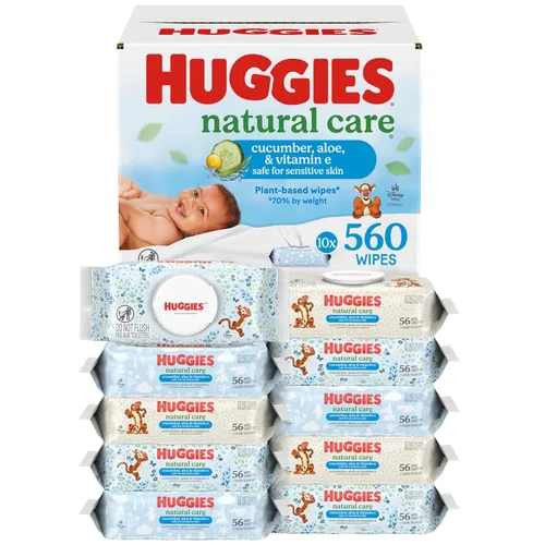 Toallitas Natural Care de Huggies para bebé con pepino, aloe y vitamina E, hipoalergénicas, perfumadas, 10 paquetes de tapa abatible (560 toallitas