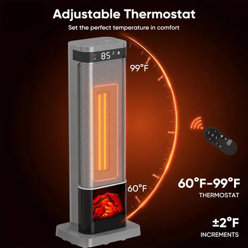 Miniatura 4 de Sweetcrispy Calentador de espacio para uso en interiores, calentador portátil de 24 pulgadas con control remoto y termostato, 3 modos de luz