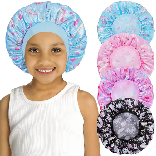 Miniatura 8 de 4 PIEZAS Gorros de Satén para Niños, Gorro de Dormir Infantil, Gorro de Seda Suave con Banda Elástica Ancha, Gorros Transpirables para Bebé, Gorros