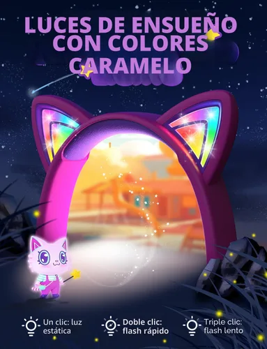 Miniatura 3 de iClever - Auriculares infantiles con diseño de oreja de gato, luz LED, volumen seguro de 85 dBA, auriculares estéreo para niños para viajes