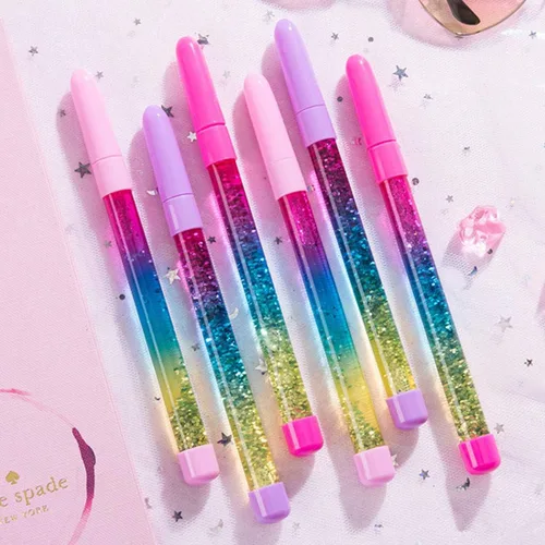 Miniatura 7 de queenland Paquete de 4 bolígrafos de tinta de gel de arena líquida arcoíris con brillantina, bolígrafos de cristal, bolígrafos de punta redonda