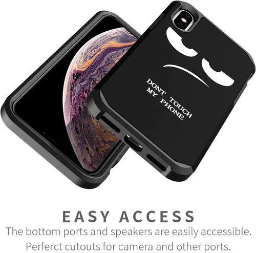 Miniatura 3 de Funda para iPhone Xs Max, bonita funda [Don't Touch My Phone] a prueba de golpes, de doble capa, resistente, funda protectora de plástico