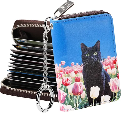 Miniatura 29 de FurArt Cartera con Cremallera para Mujeres, Cartera con Bloqueo RFID para Tarjetas de Crédito, Portador de Tarjetas de Presentación, Cartera Llavero