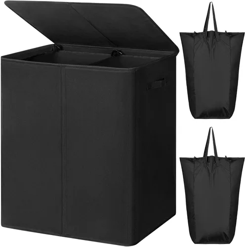 Miniatura 16 de WOWLIVE Cesta de lavandería de 100 litros con tapa, cesta plegable grande con 2 bolsas y asas extraíbles, cesta de ropa sucia plegable alta