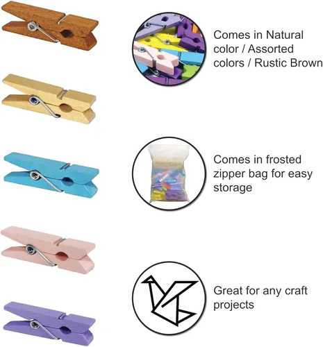 Miniatura 2 de Mini pinzas de madera natural con cordel de yute, 100 unidades, 1.4 pulgadas, clips para manualidades con cordel natural de 320 pies para álbumes