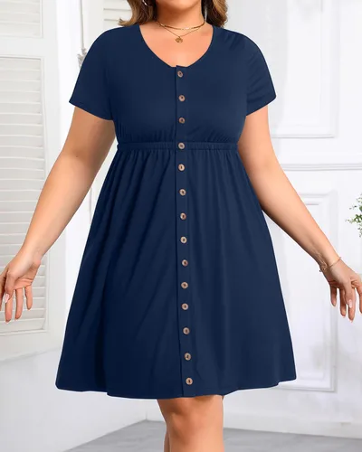 Miniatura 67 de Holipick Vestidos de verano para mujer, talla grande, casual, con bolsillos, acampanado, con botones, sin mangas, cuello en V