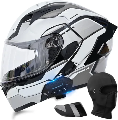 Miniatura 11 de Casco de motocicleta modular con Bluetooth UWILSEE, Casco integral abatible de cara completa con visera doble aprobado por DOT, con altavoces duales