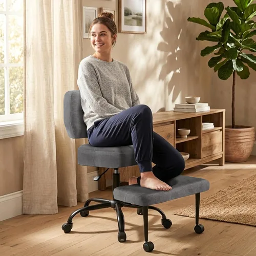 Miniatura 12 de Silla de oficina Criss Cross, silla para TDAH con reposapiés ajustable, silla de meditación giratoria de 360°, diseño flexible para el hogar, silla