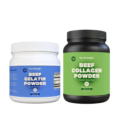 Zen Principle® Paquete de colágeno + gelatina: apoya articulaciones saludables, piel brillante y cabello fuerte. Proteína en polvo sin sabor