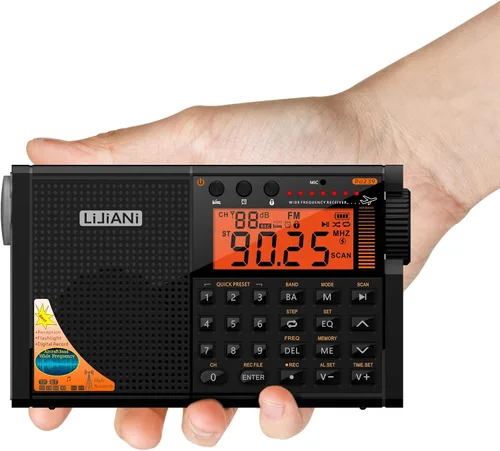 Miniatura 4 de Radio de onda corta AIR/VHF/AM/FM/SW/Transistor de bandas meteorológicas con linterna, retroiluminación de tecla, registro digital, reloj