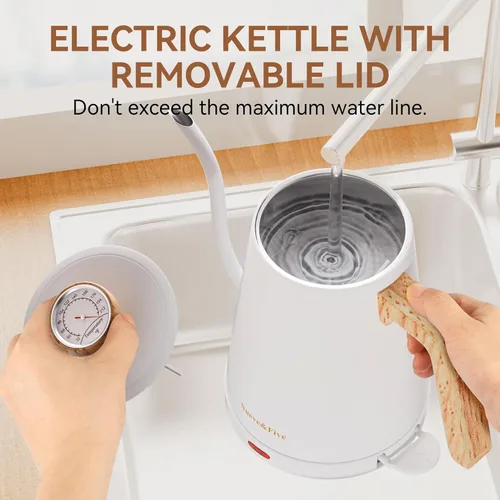 Miniatura 8 de Nueve&Five Hervidor Eléctrico de Cuello de Ganso con Termómetro, Hervidor de Té Eléctrico 1L con Apagado Automático, Hervidor de Agua Caliente 1000W