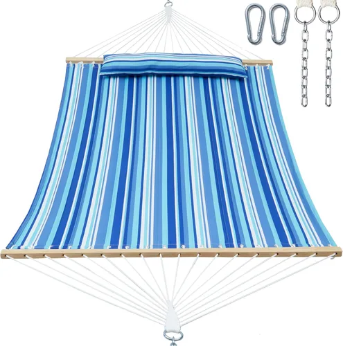 Miniatura 17 de GAFETE Hamaca de tela acolchada para 2 personas para exterior, hamacas dobles de 12 pies con barra separadora, almohada extraíble grande, bolsa