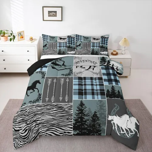 Miniatura 229 de Juego de edredón de oso y ciervo, tamaño individual, ropa de cama de animales salvajes de caza, colcha rústica de cabaña, casa de campo, cuadros