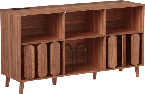 Miniatura 2 de Soporte grande para tocadiscos, mesa de tocadiscos, soporte de almacenamiento de discos de vinilo, organizador de armarios con toma de corriente