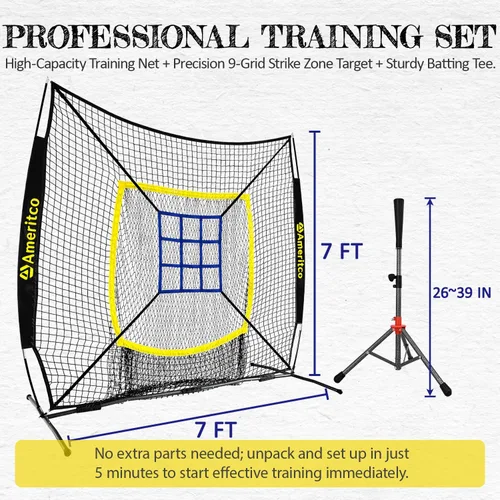 Miniatura 2 de Baseball Net，7x7ft Baseball Practice Net with Tee and Target, Large Pocket Sports net for Hitting/Batting/Pitching/Throwing,Scratch Resistant Base