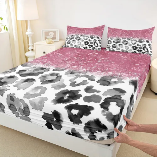 Miniatura 22 de Juego de sábanas con estampado de manchas de piel de cheetah abstracto, sábana bajera tamaño individual para niños, niñas y mujeres, decoración
