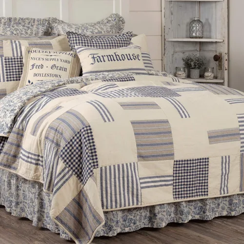 Miniatura 3 de Piper Classics Doylestown - Falda de cama floral tamaño individual con caída de 16", volante fruncido azul y crema, estilo casa de campo, decoración