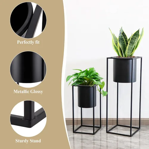 Miniatura 5 de TRIROCKS Juego de 2 macetas grandes de metal con soporte para plantas de interior de 28 y 18 pulgadas de alto para sala de estar, esquina, cocina