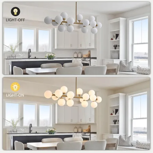Miniatura 5 de Candelabro Dorado para Comedor Sobre Mesa Candelabro Moderno de Mediados de Siglo Pantalla de Globo de Vidrio Blanco Accesorio de Iluminación