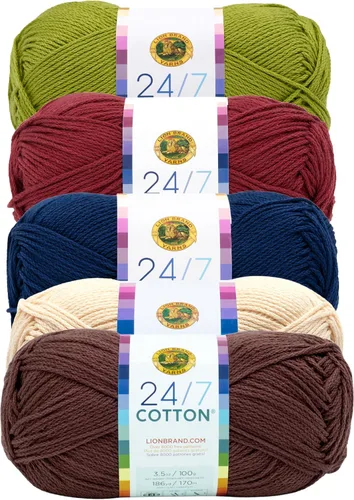 Miniatura 29 de Lion Brand Yarn, Hilo ligero mercerizado de algodón 24/7 para tejer, ganchillo y manualidades, Almirante, 1 paquete, 185 yardas de fibra natural