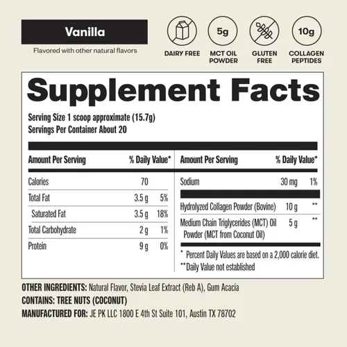 Miniatura 10 de Perfect Keto - Proteína de colágeno en polvo con aceite MCT - Multi Suplemento, GF, alimentado con hierbas naturales, ideal para Dietas cetogénicas