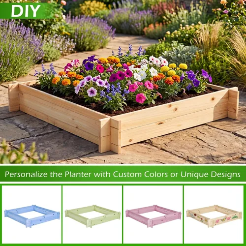 Miniatura 6 de Giantex Cama de jardín elevada de madera, 40 x 40 pulgadas, maceta cuadrada de madera de abeto con base abierta para verduras, flores, hierbas