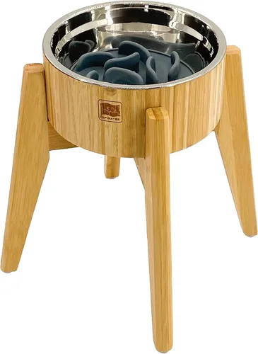 Miniatura 11 de Cuencos elevados para perros para razas grandes, soporte elevado de bambú (15 pulgadas de alto) con plato de acero inoxidable, adecuado
