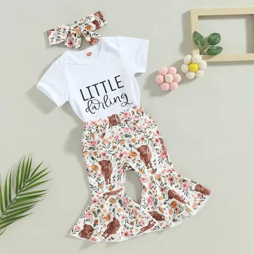 Miniatura 126 de Sejardin Ropa de verano para bebé y niña, recién nacida, manga corta, con letras, mameluco elástico con diadema