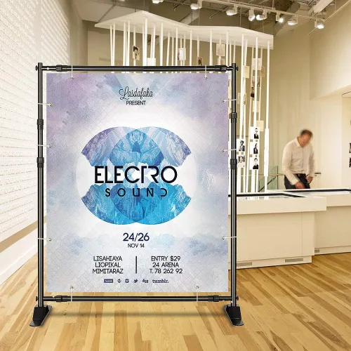 Miniatura 2 de ShowMaven Soporte para telón de fondo, soporte de pancartas resistente ajustable para ferias comerciales, soporte de exhibición de pasos