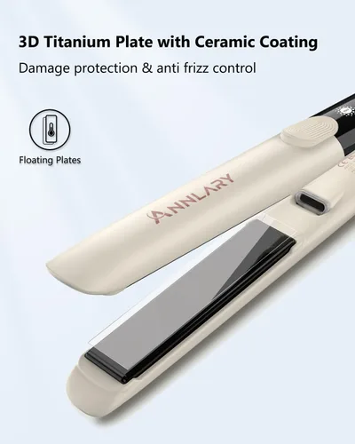 Miniatura 4 de Annlary - Plancha de pelo de 1 pulgada y rizador de pelo de titanio cerámico iónico de 2 en 1 con voltaje dual, con silicona resistente al calor