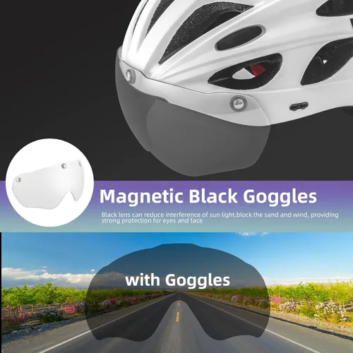 Miniatura 4 de ROCKBROS - Casco de bicicleta para hombres y mujeres adultos con ajuste sugerido de 58-65cm, gafas magnéticas desmontables y visera solar, ligero