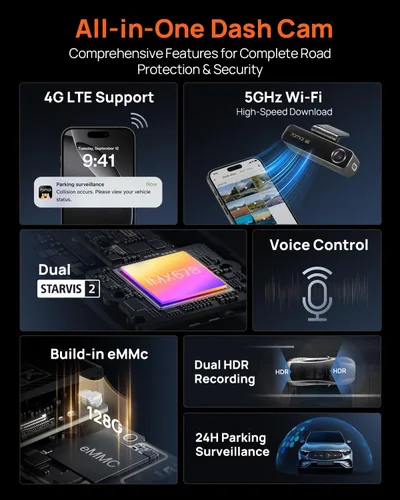 Miniatura 6 de 70mai Cámara de tablero 4K delantera y trasera para coches, visión nocturna súper STARVIS 2 IMX678 y apertura F1.7, HDR dual, compatible con 4G LTE