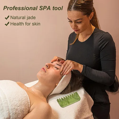Miniatura 4 de gemshan Jade Gua Sha Peine, 2 piezas de peine de masaje de jade verde para el cuidado de la cabeza, cabeza relajada, cuero cabelludo profundo